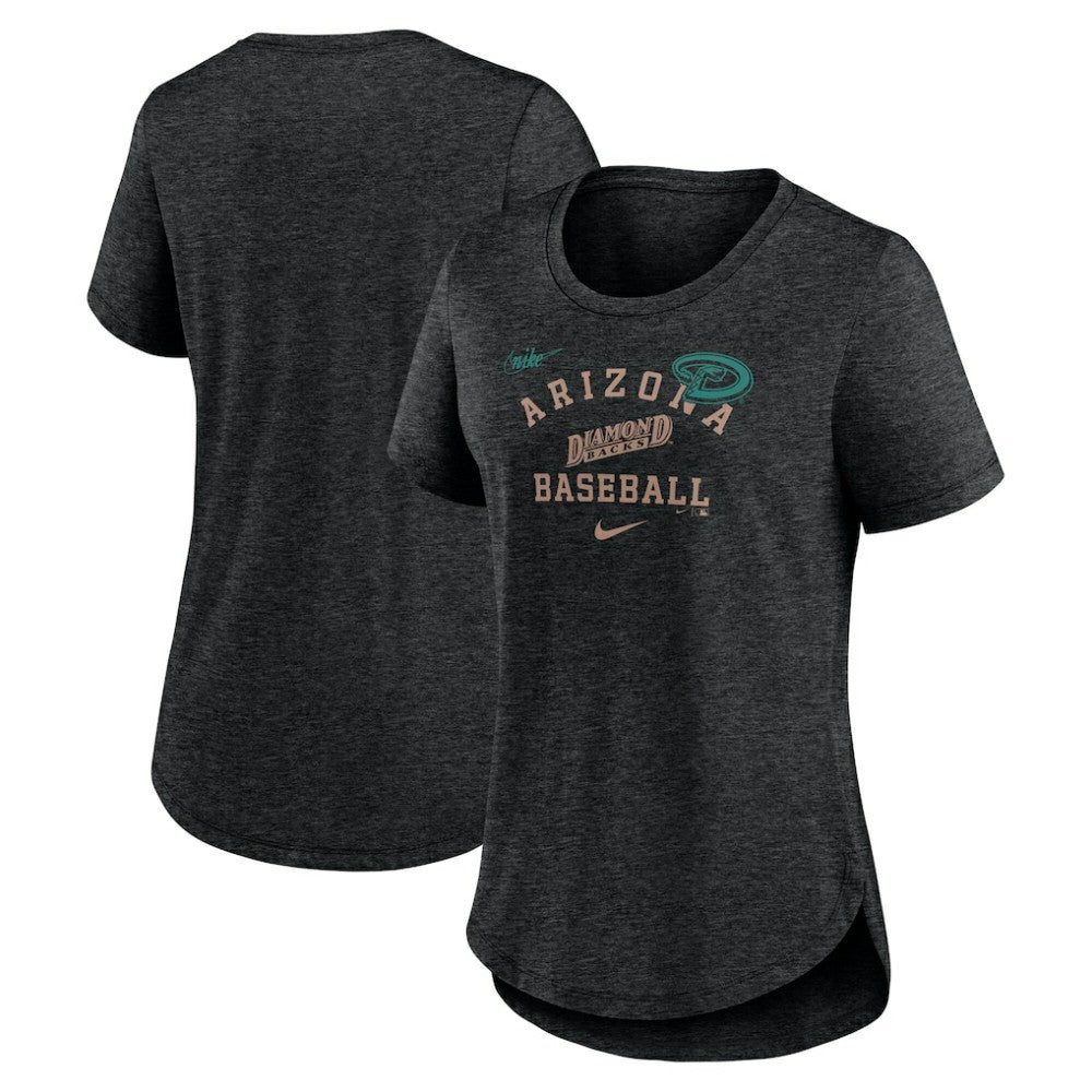 Arizona Diamondbacks Nike Women's Rewind Arch Mix Tri-Blend T-Shirt - Heather Black T-shirts