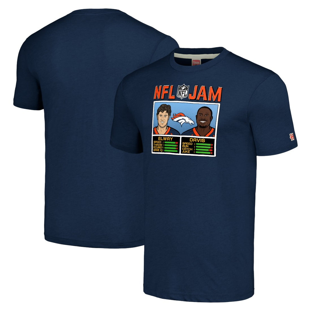 John Elway & Terrell Davis Denver Broncos Homage Unisex NFL Jam Retired Tri-Blend T-Shirt Navy
