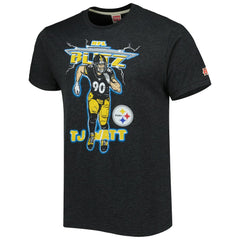 T.J. Watt Pittsburgh Steelers Homage Unisex NFL Blitz Player Tri-Blend T-Shirt Heathered Heather Charcoal