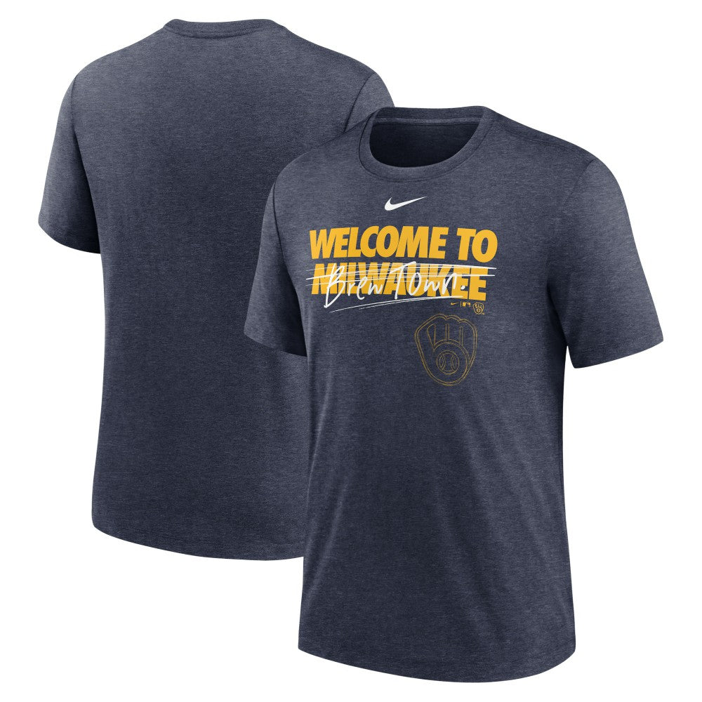 Milwaukee Brewers Nike Home Spin Tri-Blend T-Shirt - Heather Navy T-shirts