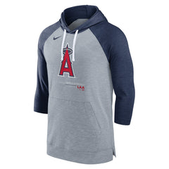 Los Angeles Angels Nike Baseball Raglan 3/4-Sleeve Pullover Hoodie - Heather Gray/Heather Navy Hoodies
