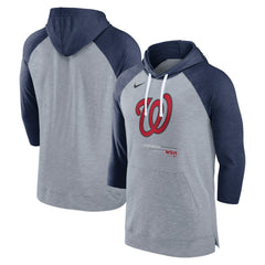 Washington Nationals Nike Baseball Raglan 3/4-Sleeve Pullover Hoodie - Heather Gray/Heather Navy Hoodies
