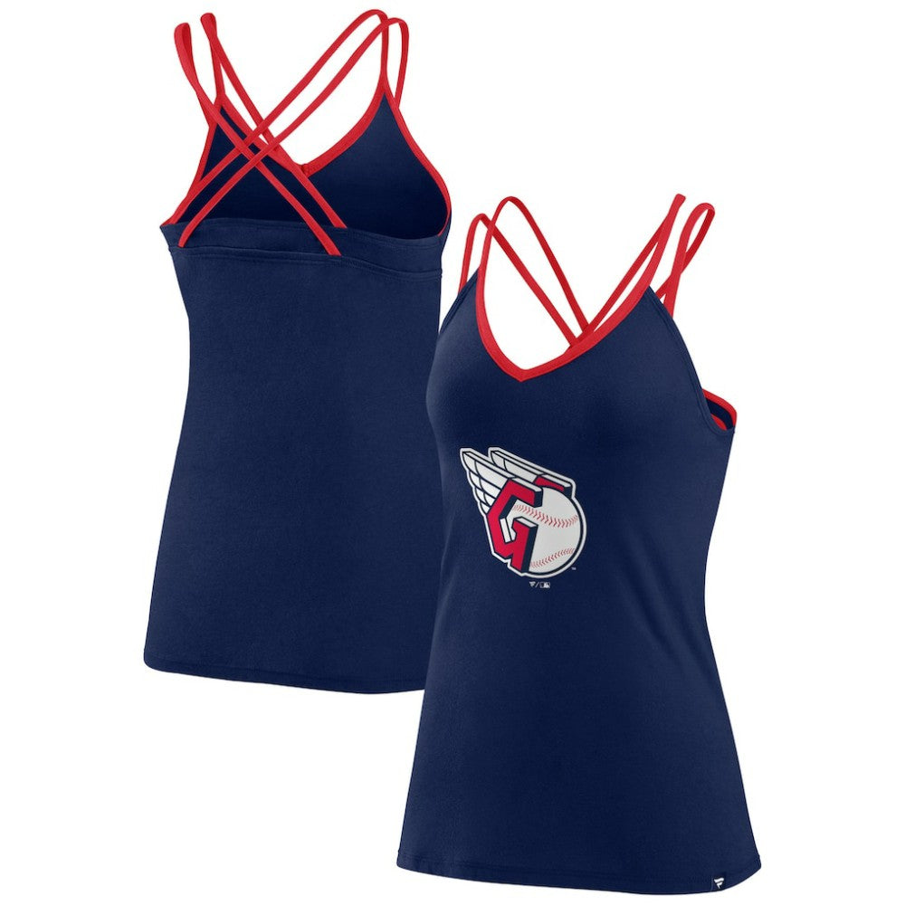 Cleveland Guardians Fanatics Women's Barrel It Up Cross Back V-Neck Tank Top - Navy Tanks