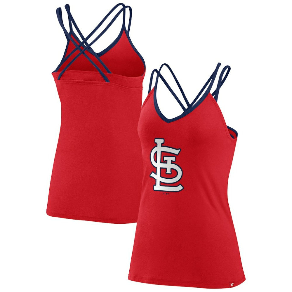 St. Louis Cardinals Fanatics Women's Barrel It Up Cross Back V-Neck Tank Top - Red Tanks