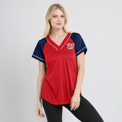 Washington Nationals Fanatics Women's Ultimate Style Raglan V-Neck T-Shirt - Red T-shirts