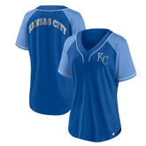 Kansas City Royals Fanatics Women's Ultimate Style Raglan V-Neck T-Shirt - Royal T-shirts
