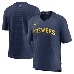 Milwaukee Brewers Nike Authentic Collection Pregame Raglan Performance V-Neck T-Shirt - Navy T-shirts