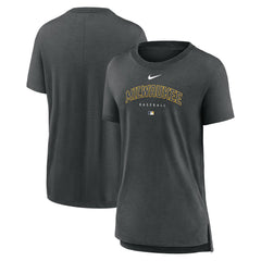 Milwaukee Brewers Nike Women's Authentic Collection Early Work Tri-Blend T-Shirt - Heather Charcoal T-shirts