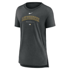 Milwaukee Brewers Nike Women's Authentic Collection Early Work Tri-Blend T-Shirt - Heather Charcoal T-shirts