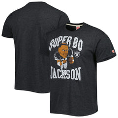 Bo Jackson Las Vegas Raiders Homage Unisex Unisex Caricature Retired Player Tri-Blend T-Shirt Heather Black