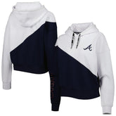 Atlanta Braves DKNY Sport Women's Bobbi Colorblock Pullover Hoodie - Navy/White Hoodies