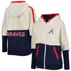 Atlanta Braves G-III 4Her by Carl Banks Women's Shuffle It Raglan Full-Zip Hoodie - Oatmeal/Navy Hoodies