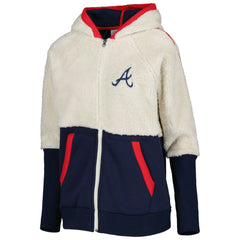 Atlanta Braves G-III 4Her by Carl Banks Women's Shuffle It Raglan Full-Zip Hoodie - Oatmeal/Navy Hoodies