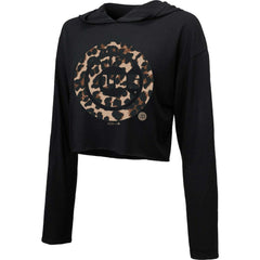 Chicago Cubs Majestic Threads Women's Leopard Cropped Hoodie - Black Hoodies