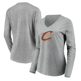 Cleveland Cavaliers Women's Primary Logo Team Long Sleeve V-Neck T-Shirt Heathered Gray