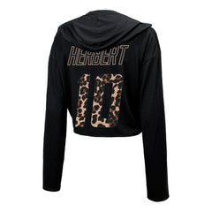 Justin Herbert Los Angeles Chargers Majestic Threads Women's Leopard Player Name & Number Long Sleeve Cropped Hoodie Black