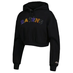 Baltimore Ravens The Wild Collective Women's Cropped Pullover Hoodie Black