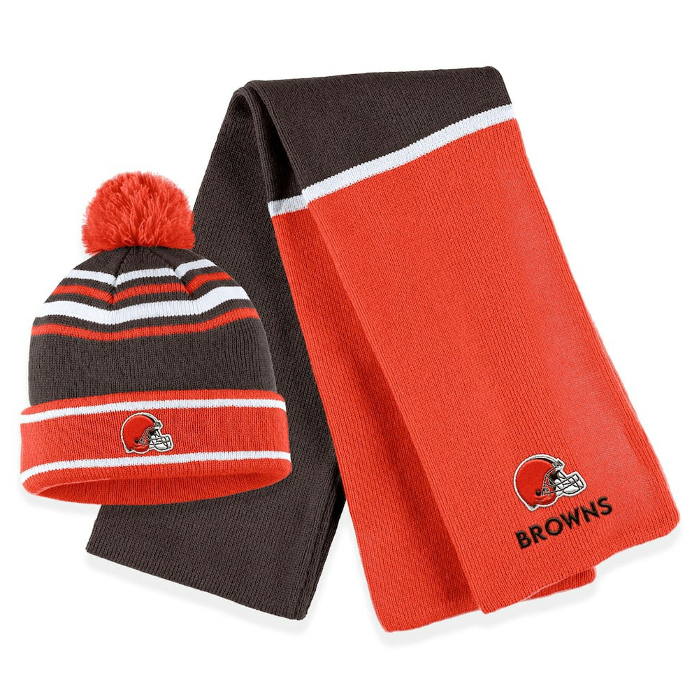 Cleveland Browns WEAR by Erin Andrews Women's Colorblock Cuffed Knit Hat with Pom and Scarf Set Orange