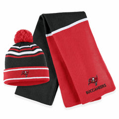 Tampa Bay Buccaneers WEAR by Erin Andrews Women's Colorblock Cuffed Knit Hat with Pom and Scarf Set Red
