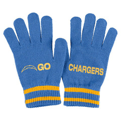 Los Angeles Chargers WEAR by Erin Andrews Women's Double Jacquard Cuffed Knit Hat with Pom and Gloves Set Powder Blue