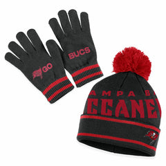 Tampa Bay Buccaneers WEAR by Erin Andrews Women's Double Jacquard Cuffed Knit Hat with Pom and Gloves Set Black