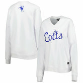 Indianapolis Colts The Wild Collective Women's Cheer V-Neck Fleece Pullover Sweatshirt White