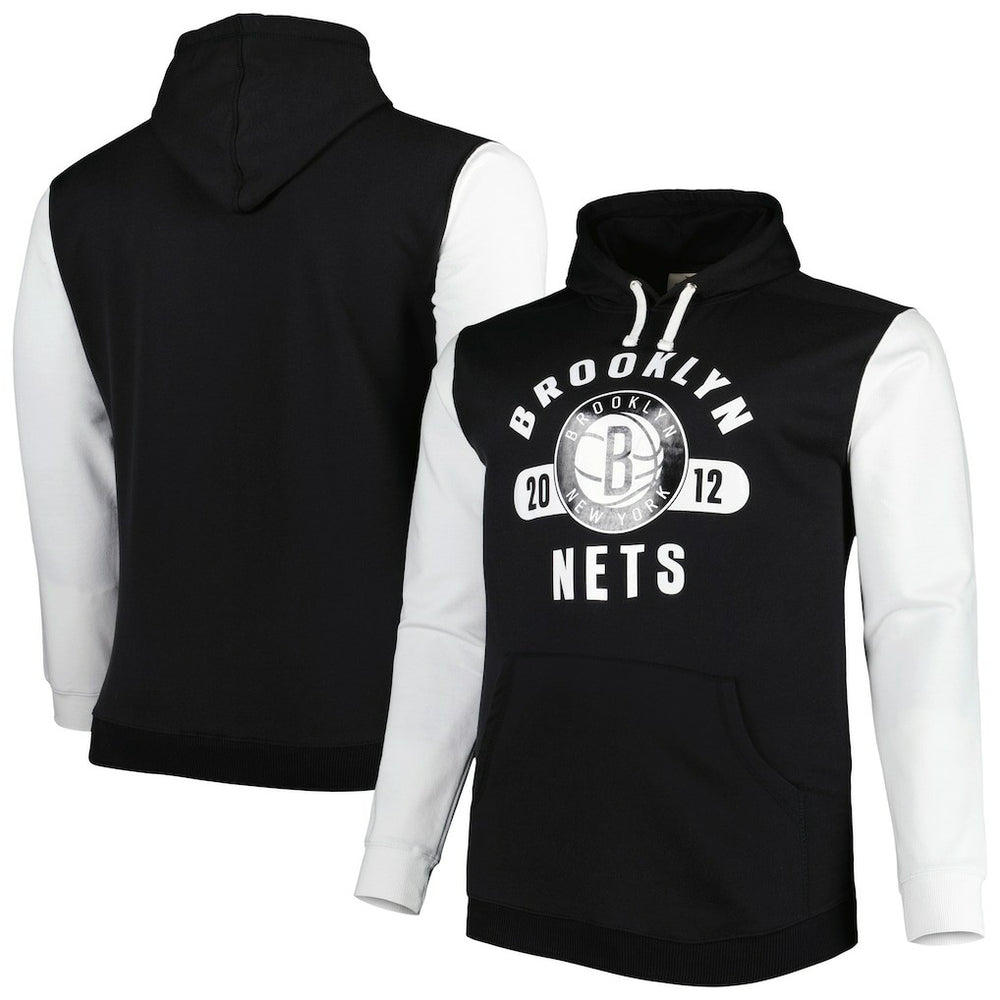 Brooklyn Nets Big & Tall Bold Attack Pullover Hoodie Black/White