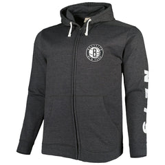 Brooklyn Nets Big & Tall Down and Distance Full-Zip Hoodie Heathered Black