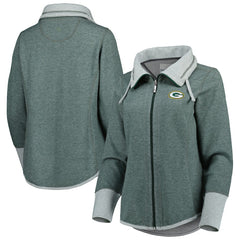 Green Bay Packers Women's Sport Sun Fade Full-Zip Sweatshirt Heathered Green