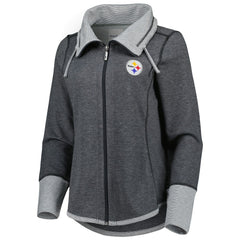 Pittsburgh Steelers Women's Sport Sun Fade Full-Zip Sweatshirt Heathered Black