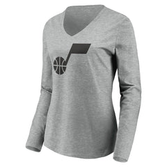 Utah Jazz Women's Primary Logo Team Long Sleeve V-Neck T-Shirt Heathered Gray