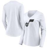 Utah Jazz Women's Primary Logo Team Long Sleeve V-Neck T-Shirt White