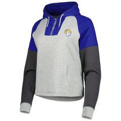 Los Angeles Rams Antigua Women's Lightweight Jackpot Raglan Half-Zip Pullover Hoodie Heather Gray