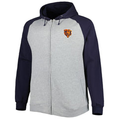 Chicago Bears Big & Tall Fleece Raglan Full-Zip Hoodie Jacket Heather Gray
