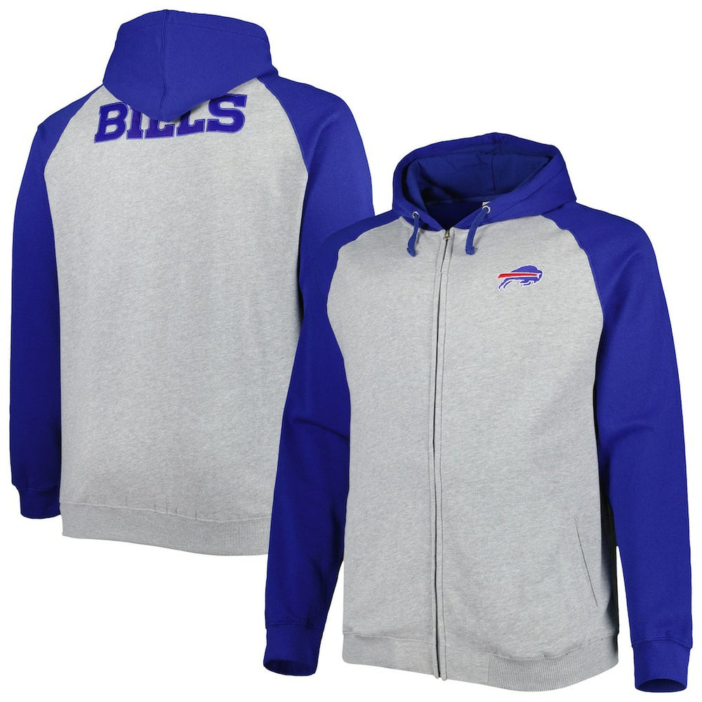 Buffalo Bills Big & Tall Fleece Raglan Full-Zip Hoodie Jacket Heather Gray