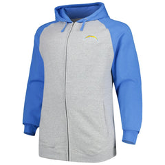 Los Angeles Chargers Big & Tall Fleece Raglan Full-Zip Hoodie Jacket Heather Gray