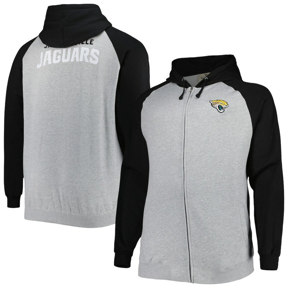 Jacksonville Jaguars Big & Tall Fleece Raglan Full-Zip Hoodie Jacket Heather Gray
