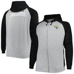 Jacksonville Jaguars Big & Tall Fleece Raglan Full-Zip Hoodie Jacket Heather Gray
