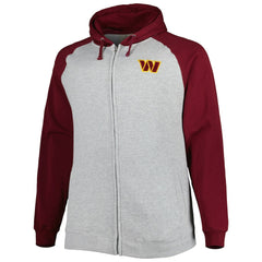Washington Commanders Big & Tall Fleece Raglan Full-Zip Hoodie Jacket Heather Gray