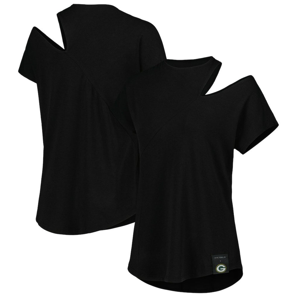 Green Bay Packers KIYA TOMLIN Women's Cut Out Tri-Blend Shirt Black