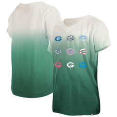 Green Bay Packers New Era Youth Multi Logo Ombre V-Neck T-Shirt Green