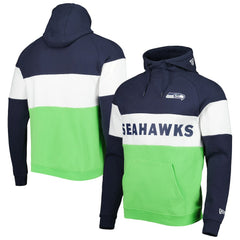 Seattle Seahawks New Era Colorblock Current Pullover Hoodie Neon Green/College Navy
