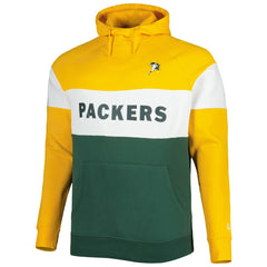 Green Bay Packers New Era Big & Tall Throwback Colorblock Fleece Raglan Pullover Hoodie Gold/Green