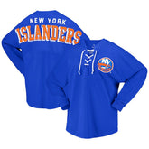 NHL New York Islanders Fanatics Women's Spirit Lace-Up V-Neck Long Sleeve Jersey T-Shirt - Royal