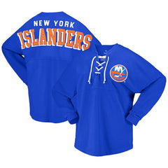 NHL New York Islanders Fanatics Women's Spirit Lace-Up V-Neck Long Sleeve Jersey T-Shirt - Royal