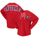 NHL Washington Capitals Fanatics Women's Spirit Lace-Up V-Neck Long Sleeve Jersey T-Shirt - Red