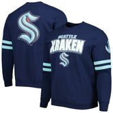 NHL Seattle Kraken Mitchell & Ness Allover Logo Pullover Sweatshirt - Deep Sea Blue