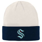 NHL Seattle Kraken Youth Logo Cuffed Knit Hat - Cream/Deep Sea Blue