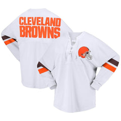 Cleveland Browns Women's Spirit Jersey Lace-Up V-Neck Long Sleeve T-Shirt White