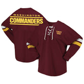 Washington Commanders Women's Spirit Jersey Lace-Up V-Neck Long Sleeve T-Shirt Burgundy
